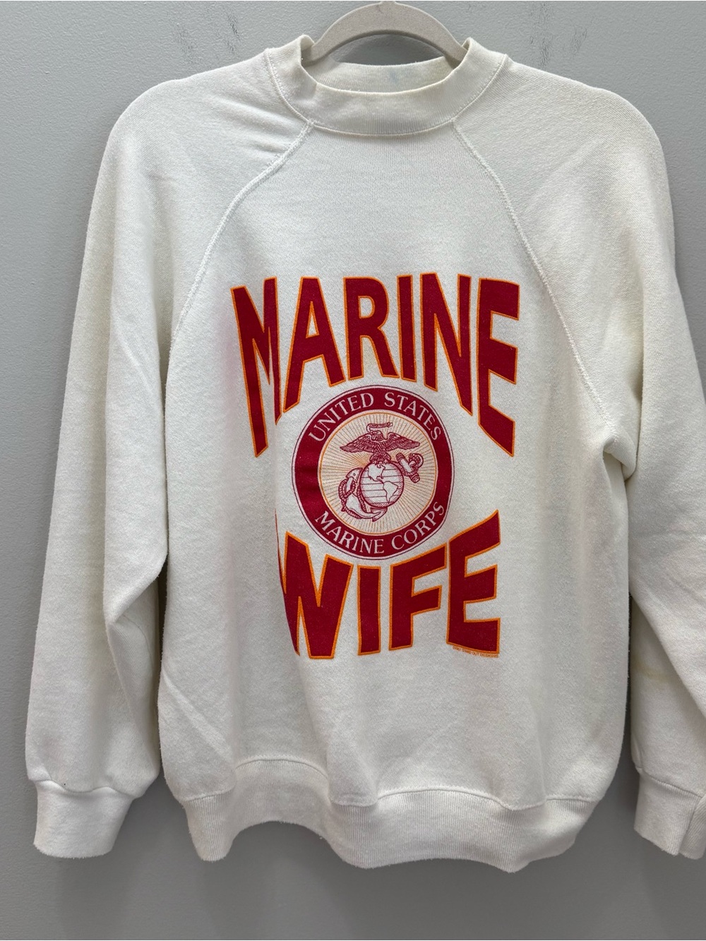 Vintage 1991 Marine Wife Crewneck Sweatshirt with Red Graphic Print Size Large